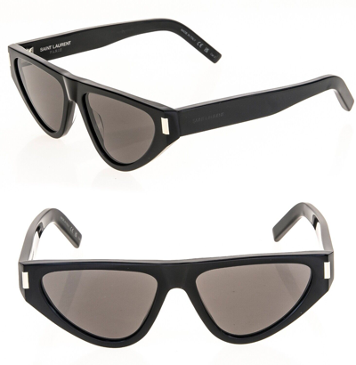 Pre-owned Saint Laurent 468 Ysl Sl468 001 Black Bold Geometric Cat Unisex Style Sunglasses In Gray
