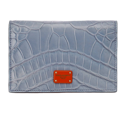 Pre-owned Dolce & Gabbana Crocodile Leather Cards Etui Wallet Dg Logo Orange Blue 12683