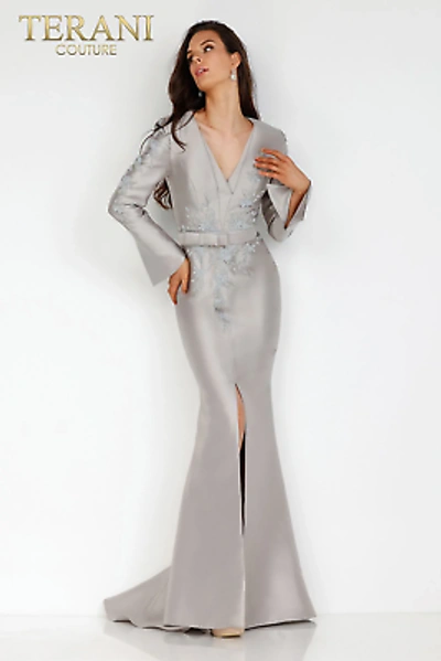 Pre-owned Terani Couture 231m0357 Evening Dress Lowest Price Guarantee Authentic In Taupe