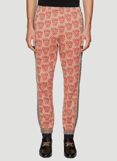 Pre-owned Gucci ?70% Off? [sale]  Houndstooth Cat Print Track Pants Sz. Us30 In Orange