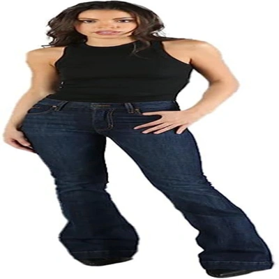 Pre-owned Kimes Ranch Women's Jennifer Ultra-high Rise Wide Flare Dark Wash Jeans In Dark Blue
