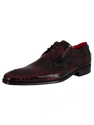 Pre-owned Jeffery West Men's Derby Brogue Polished Leather Shoes, Red