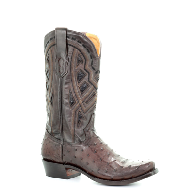 Pre-owned Corral Boots Corral Men's Ostrich Woven Chocolate Narrow Snip Toe Western Boots A3468 In Brown