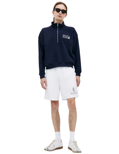 Sporty And Rich Cotton Zip Up Sweatshirt In Navy Blue