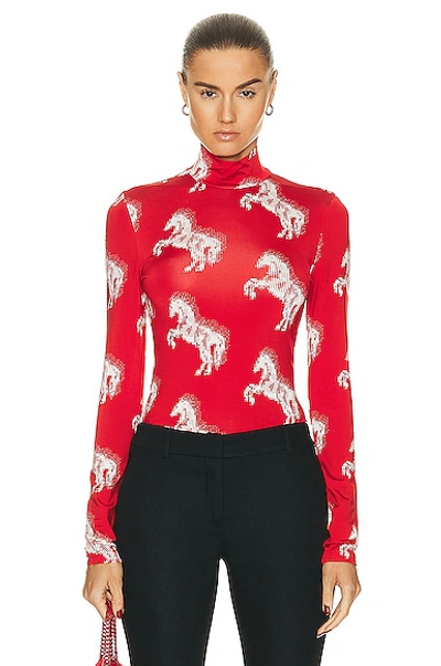 Stella Mccartney Pixel Horse High Neck Top In Red & Off White