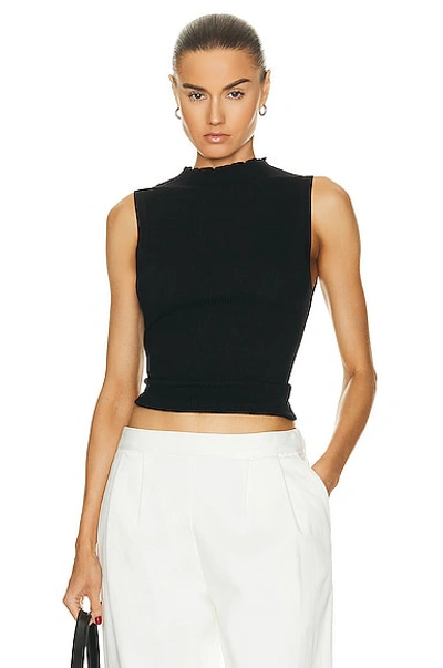 Enza Costa Silk Sweater Knit Sleeveless Mockneck Top In Black