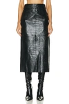Helmut Lang Black Embossed Leather Midi Skirt In Black