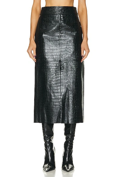 Helmut Lang Black Embossed Leather Midi Skirt