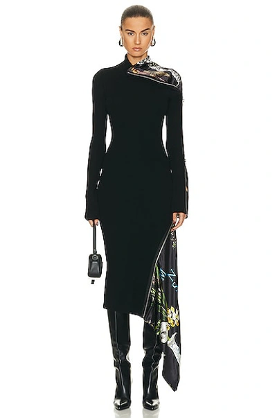 Monse Long Sleeve Inset Zipper Turtleneck Dress In Black Print