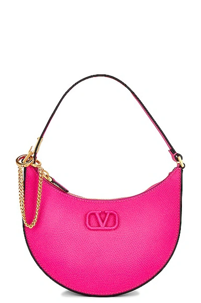 Valentino Garavani Mini V Logo Signature Leather Hobo Bag In Uwt Pink Pp