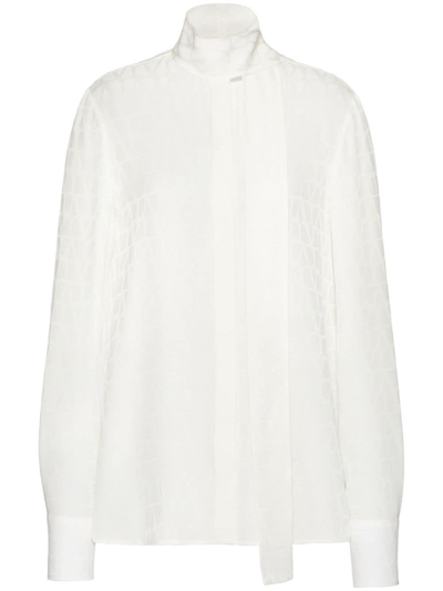Valentino Toile Iconographe Jacquard Silk Blouse In White