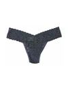 HANKY PANKY PETITE SIZE SIGNATURE LACE LOW RISE THONG GRANITE GREY