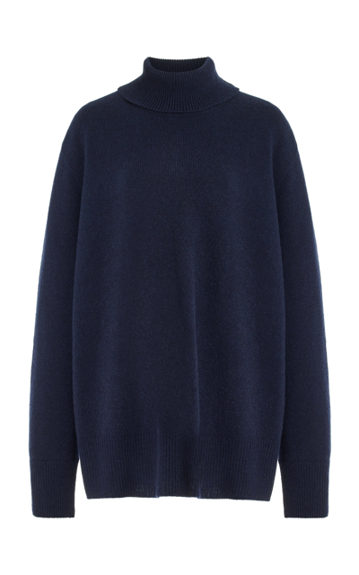 The Row Stepny Wool-cashmere Turtleneck Sweater In Navy