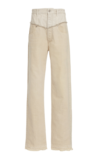 Isabel Marant Frayed Detail Cotton Trouser In Neutrals
