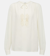 Etro Leaf-embroidered Silk Blouse In White