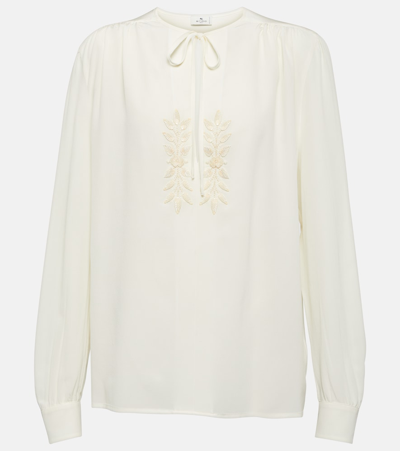 Etro Ruffled Silk Blouse In White