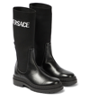 Versace Logo-jacquard Leather Ankle Boots In Black