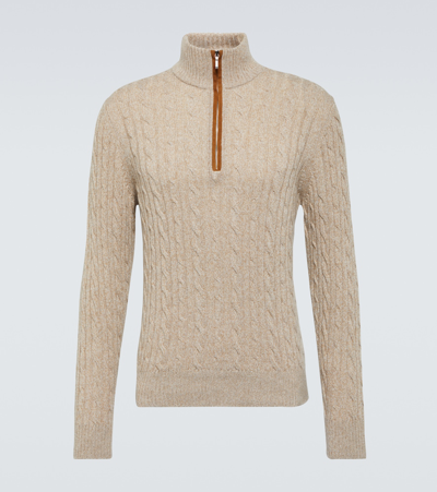 Loro Piana Mezzocollo Cable-knit Cashmere Sweater In Ambre_tawny_chine