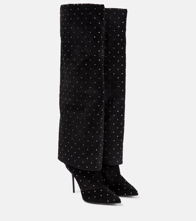 Balmain Ariel Crystal-embellished Suede Boots In New