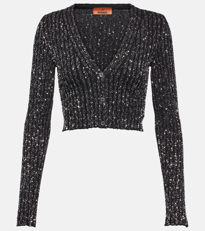 Missoni V-neck Paillette Rib Crop Cardigan In Black