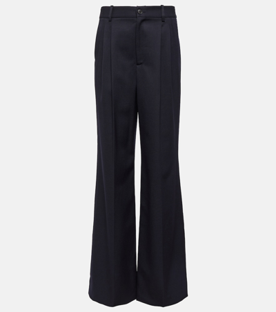 Nili Lotan Flavie Virgin Wool Wide-leg Pants In Blue