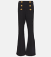 Balmain Button-embellished Crepe Wide-leg Pants In Black