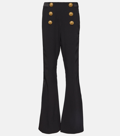 Balmain Women's Knit High-rise Buttoned Pants In Black