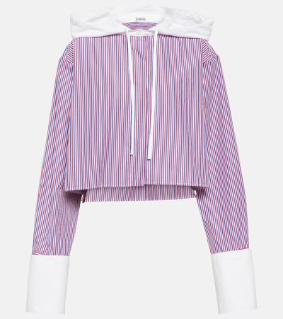 Loewe Striped Cropped Hooded Jacket In Red, White, Blue