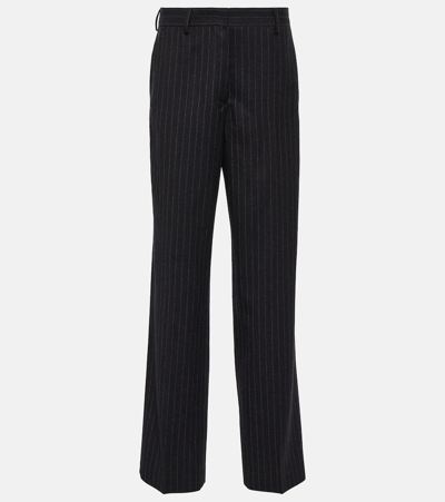 Dries Van Noten Pinstripe Wool Straight Pants In Gray