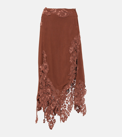 Acne Studios Guipure-lace Midi Skirt In Rust Brown