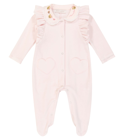 Monnalisa Cotton Butterfly Baby Girl Playsuit In Dusty Pink Rose