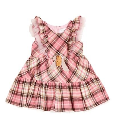 Monnalisa Baby Ruffle-trimmed Checked Dress In Pink