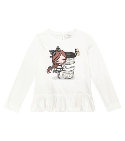 Monnalisa Kids' Printed Cotton Jersey Shirt In White