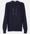Etro Embroidered Silk Blouse In Blue