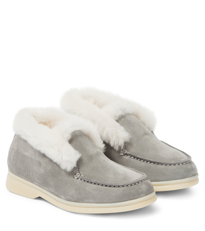 Loro Piana Kids' Open Walk Suede Ankle Boots In Grey