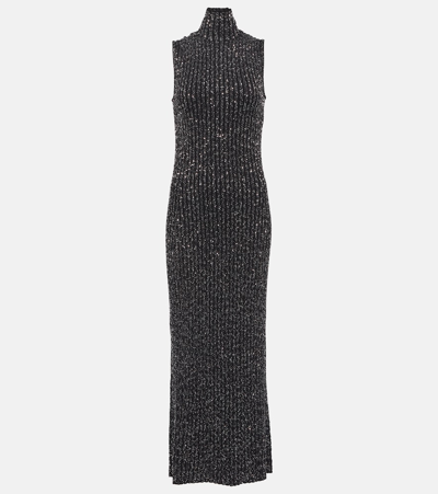 Missoni Sequined Turtleneck Maxi Dress In Silver Black