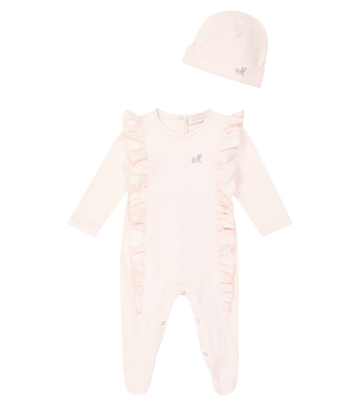 Monnalisa Baby Bow-detail Chenille Playsuit In Pink