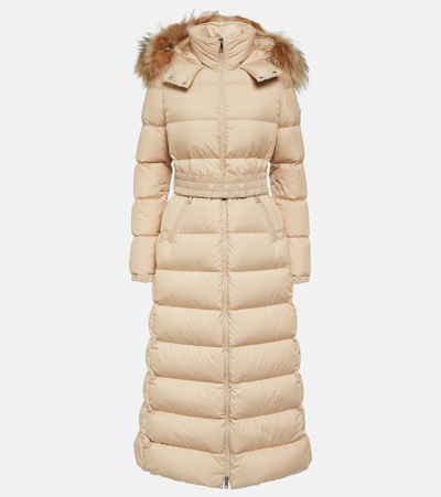 Moncler Fudson Long Down Coat In Brown