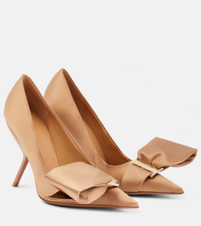 Ferragamo Erica Bow-detail Satin Pumps In Beige