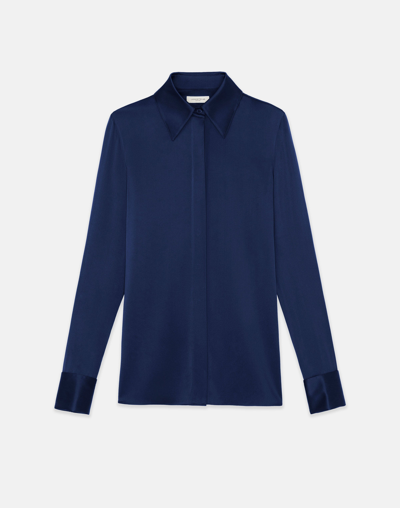 Lafayette 148 Silk Charmeuse Blouse In Midnight Blue