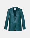 Lafayette 148 Petite Nappa Leather Blazer In Deep Ivy