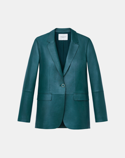 Lafayette 148 Petite Nappa Leather Blazer In Deep Ivy