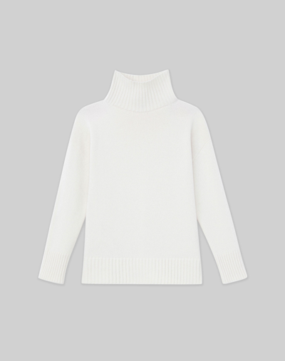 Lafayette 148 Petite Cashmere Stand Collar Sweater In White