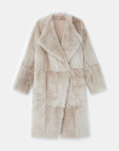 Lafayette 148 Long Hair Shearling Reversible Oversized Coat In Beige