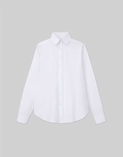 Lafayette 148 Organic Cotton Poplin High Collar Shirt In White