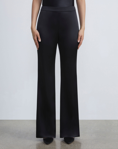 Lafayette 148 Satin Gates Side Zip Flared Trouser In Black