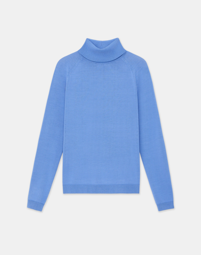 Lafayette 148 Responsible Matte Crepe Turtleneck Sweater In Blue Iris