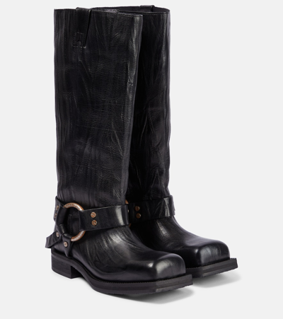 Acne Studios Kniehohe Stiefel Aus Leder Mit Verzierung In Black