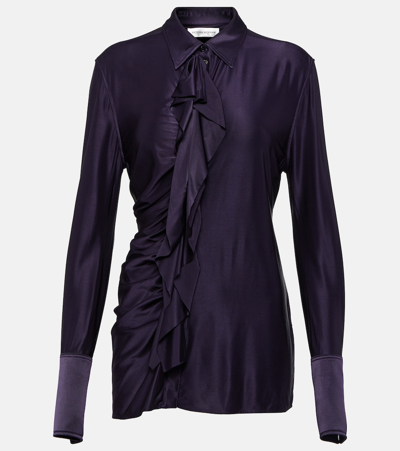 Victoria Beckham Ruffle Detail Collared Shirt In Purple