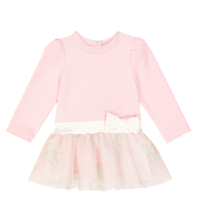 Monnalisa Baby Bow-detail Cotton-blend Dress In Pink